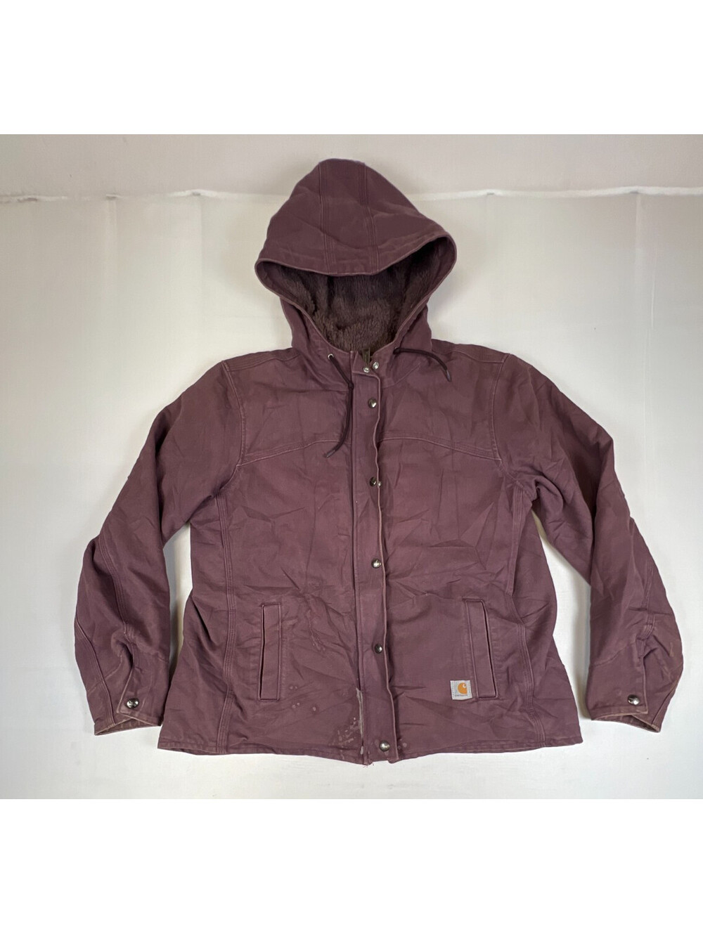 Carhartt Women's Plum Purple Sherpa Lined Hooded Utility Jacket Size L 1004534